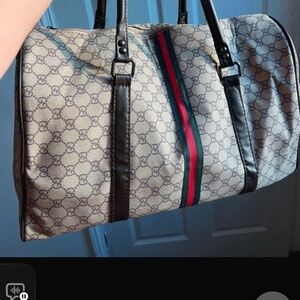 Stylish Beige Monogram Duffel Bag with Stripes